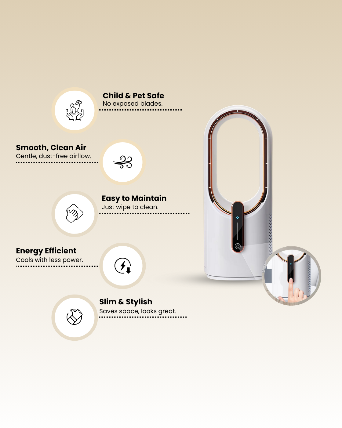 Breezemax Aura–Bladeless Cooling Fan & Air Purifier Combo